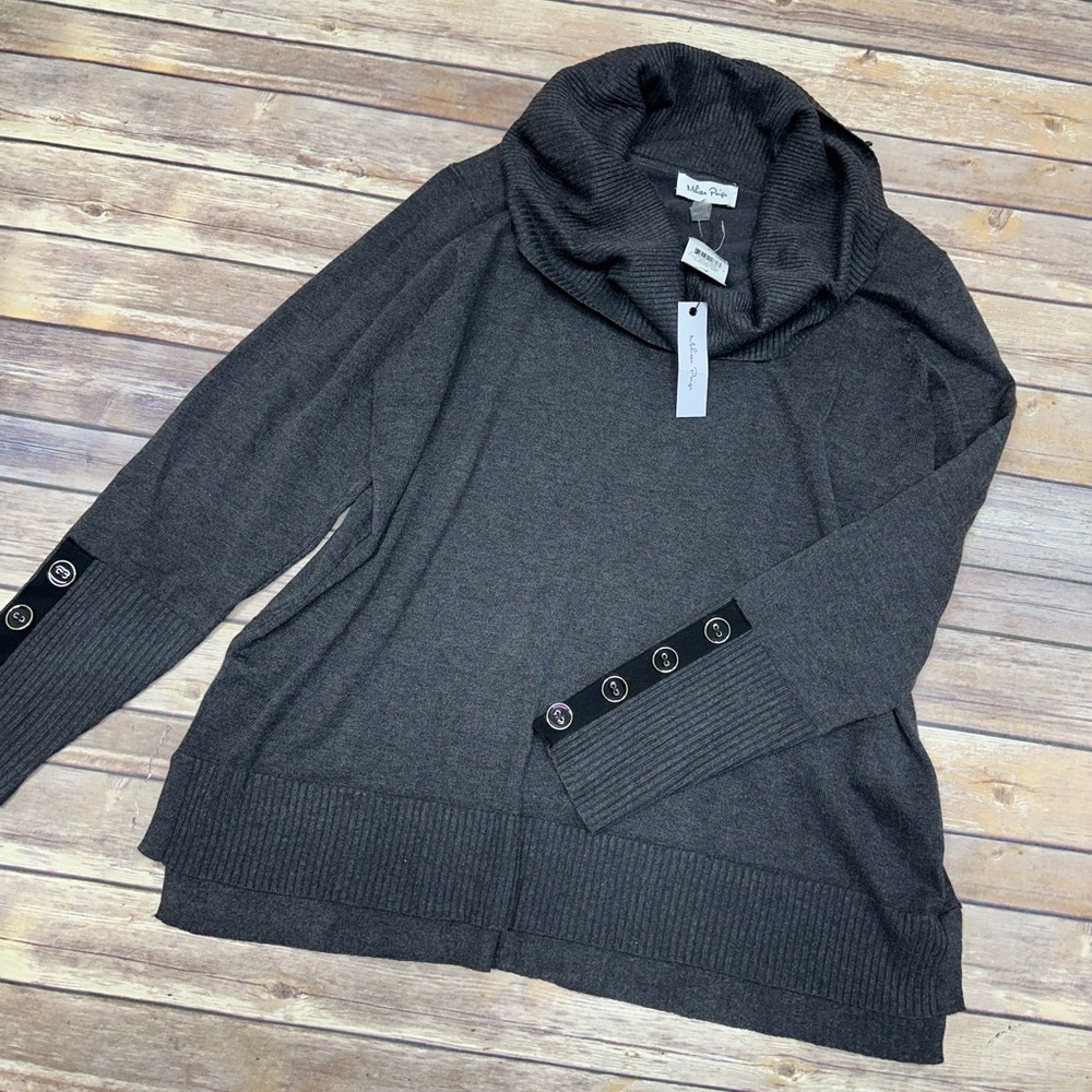Melissa Paige Women's Gray Contrast-Cuff Cowl-Neck Sweater Size 1X - Picture 6 of 8